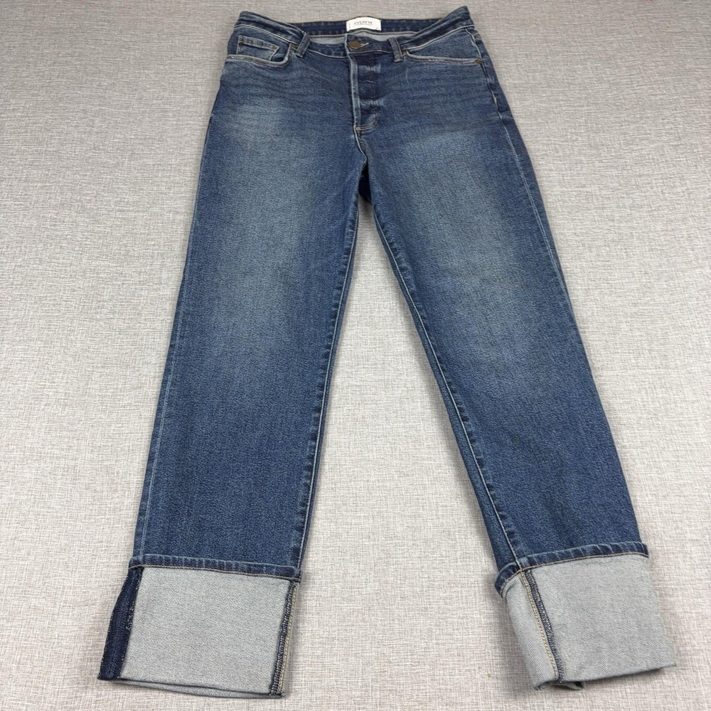 Evereve High-Rise Wide Cuff Blue Jeans